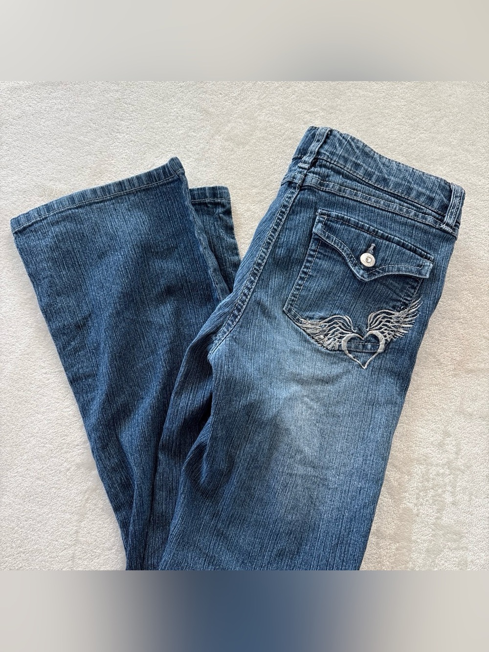 Y2K Candies Girls Size 14 Bootcut Embellished Angel Heart Jeans